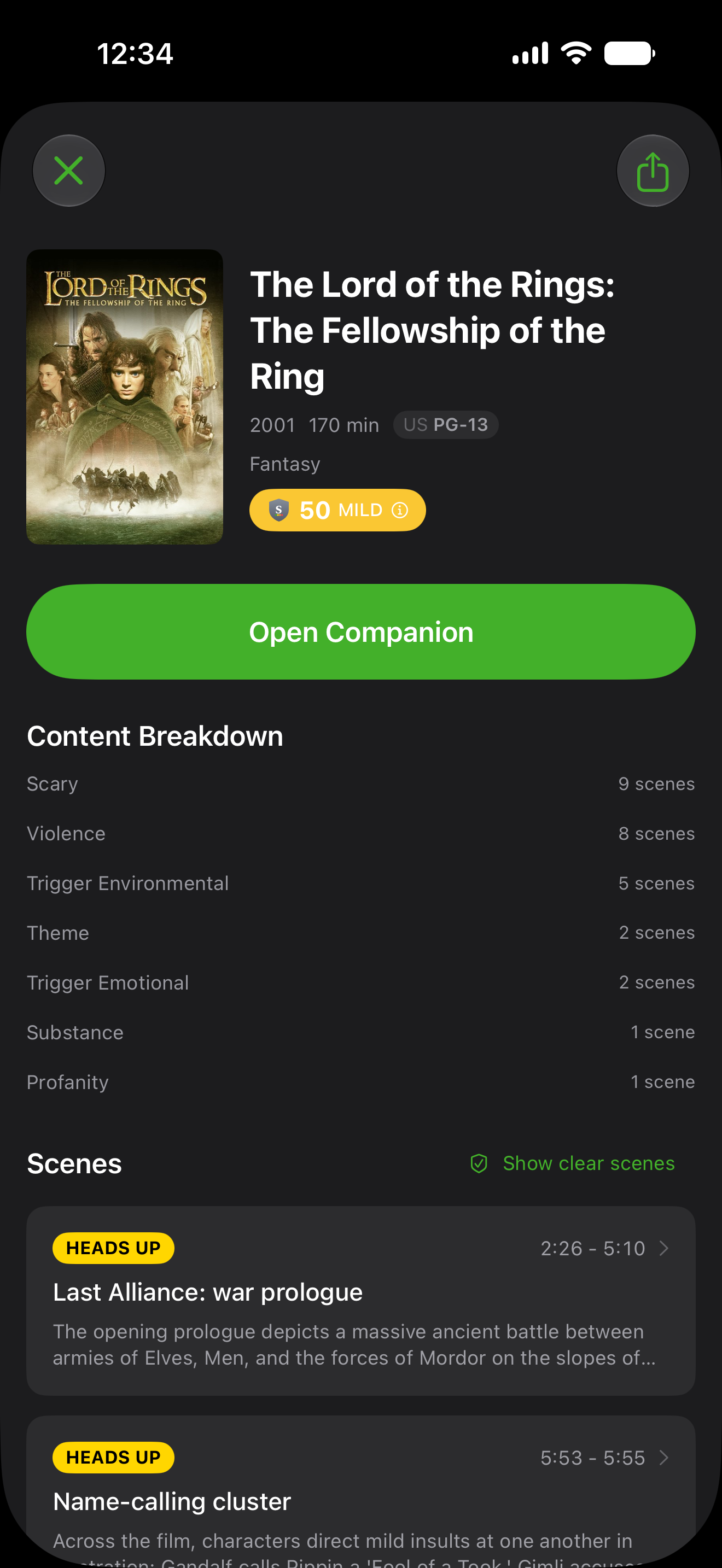 Every flagged scene, with its timestamp